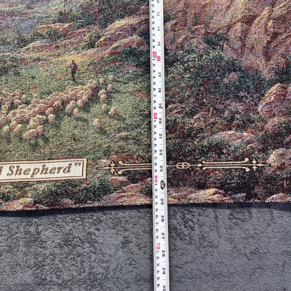 Vintage Good Shepherd Woven Wall Tapestry By Larry Dyke Pastoral Scene 35x24